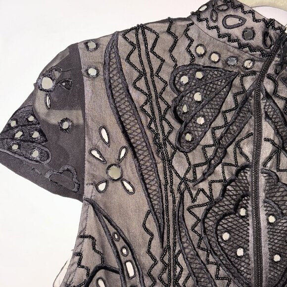 Alice and Olivia Viktoria High Neck Beaded Top Women's Size 2 - Picture 9 of 13